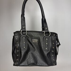 Betseyville Betsey Johnson Black & Leopard Print Lining Studded Med Bag Purse